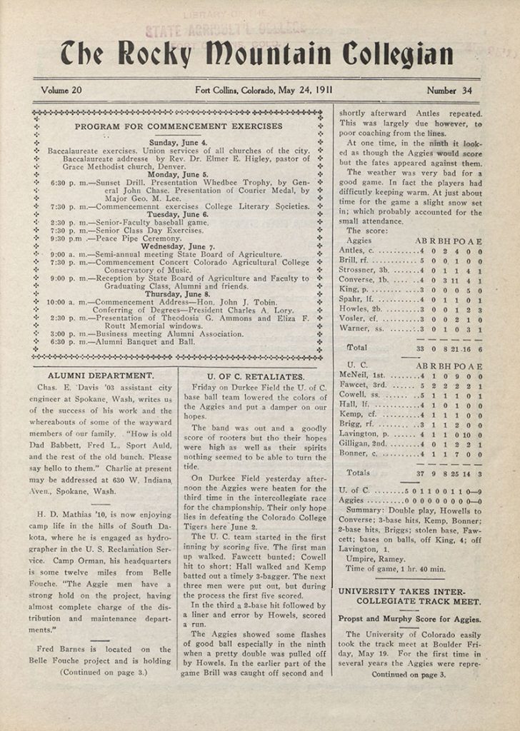 Page of The Rocky Mountain Collegian newspaper from May 24, 1911