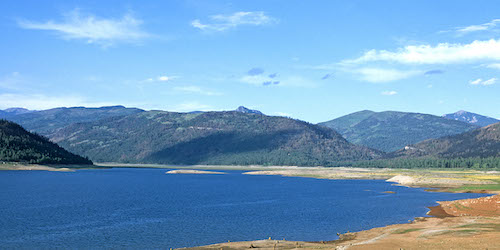 Vallecito Reservoir with mountains in the background
