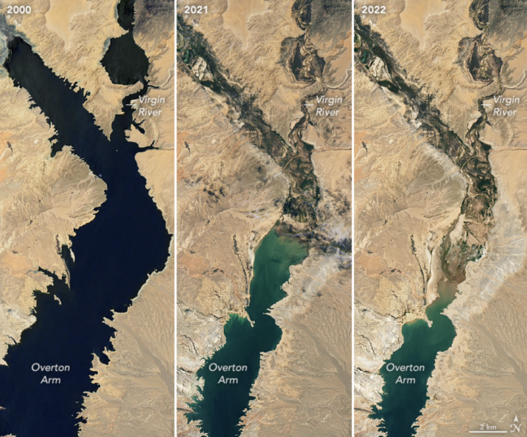 Lake Mead water levels from 2000 - 2022