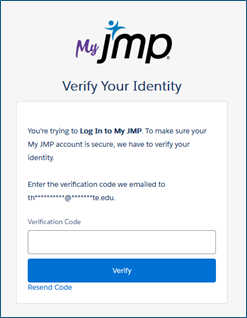 JMP email verification screen