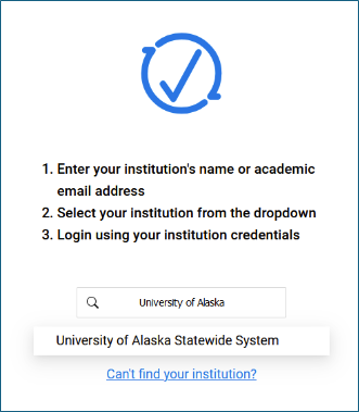 Institution search screen