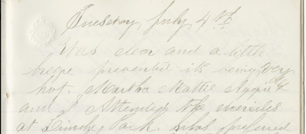 handwritten diary page dated July 4, 1876