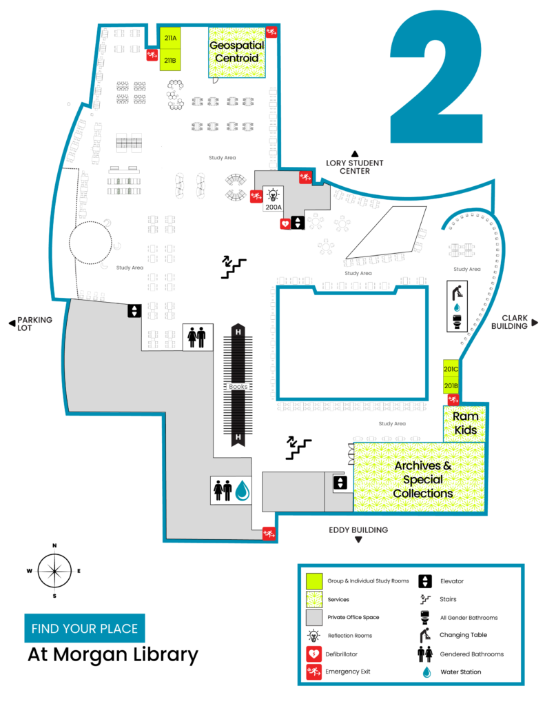 Map of Morgan Library Second Floor